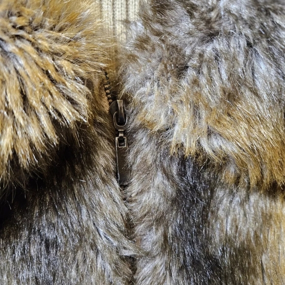 Venue Ribbed Sweater With Faux Fur Front Full Zip Cardigan Size Large Y2K Tan - Picture 4 of 15